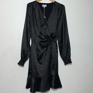 New Heartloom Black Tami Wrap Ruffle Long Sleeve Dress Size M
